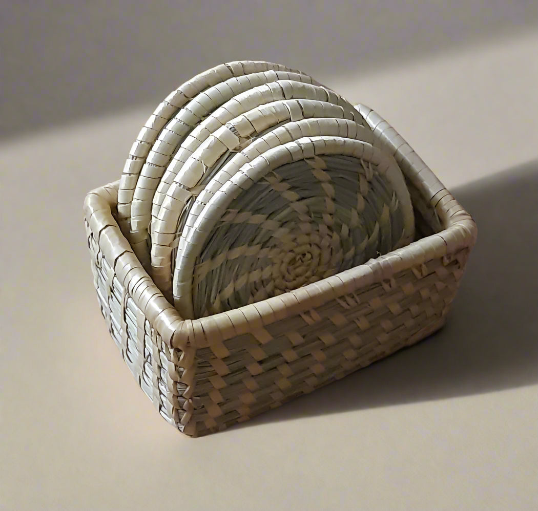 Handwoven Coaster Set with Holder