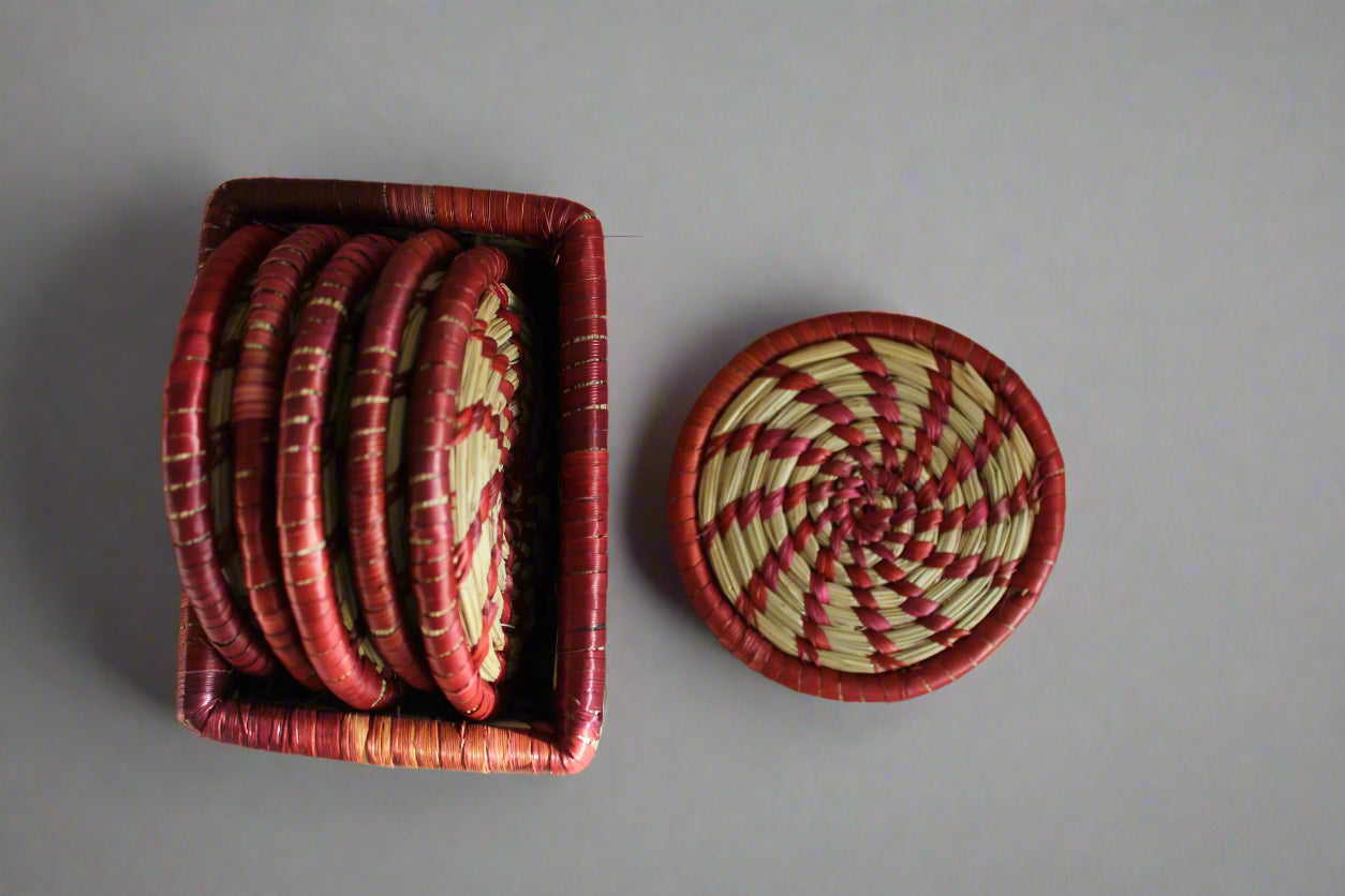 Handwoven Coaster Set with Holder
